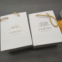 Sacs en papier carton blanc 250 g/m², sacs en papier personnalisés avec logo ; sacs de shopping pour l'emballage de bijoux