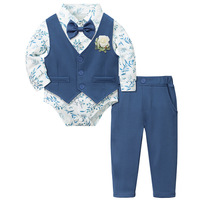 Vêtements pour bébé garçon, costumes blancs, 5 pièces, tenue de gentleman pour bébé, chemise + nœud papillon + gilet + corsage + pantalon, costume de mariage pour bébé, 0-24 mois