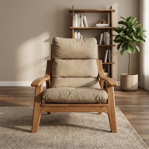 Modern Scandinavian Reclining Lounge Chair Wood Frame <b>Beige</b> <b>Cushion</b> Living Room Furniture - Product Image 4
