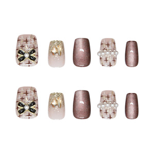 Venta al por mayor de lujo corto cuadrado leopardo café <span class=keywords><strong>Color</strong></span> ABS acrílico francés <span class=keywords><strong>uñas</strong></span> artificiales alta calidad de moda - Product Image 5