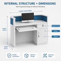 Bureau de tri médical moderne personnalisé, bleu et blanc, pour clinique et hôpital, mobilier de réception, fournisseur d'usine en gros