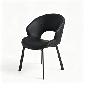 Modern Hollow Cutout PU Leather <b>Dining</b> <b>Chair</b> | Curved Upholstered Accent <b>Chair</b> with Matte <b>Black</b> Metal Legs for <b>Dining</b> Room - Product Image 5