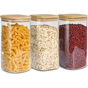 Modern Eco-Friendly 34oz Glass Storage Canister Square Jars Detachable Wooden <b>Bamboo</b> Lids for Kitchen Freshness Food - Product Image 1