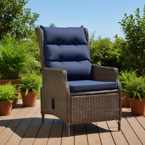 Poly Rattan Reclining Patio <b>Chair</b> With Cushions Comfortable Sun Lounger Outdoor Furniture - Product Image 2