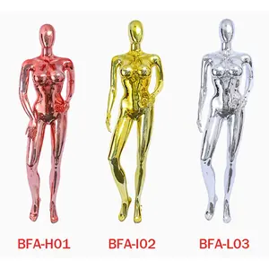 Cheep fiberglass shinny silver color gold display female fashional chrome plating electroplating mannequin women