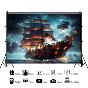 Fond <span class=keywords><strong>de</strong></span> photographie <span class=keywords><strong>de</strong></span> bateau pirate <span class=keywords><strong>de</strong></span> l'océan-Château gothique Corsair Boat au milieu d'une nuit sombre-Décorations <span class=keywords><strong>de</strong></span> fête d'anniversaire pour adultes - Product Image 2