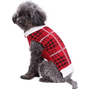 Pull pour chien en tricot pied-de-poule rouge avec bordure côtelée blanche, design moderne et décontracté, tenue d'hiver pour petits chiens - Product Image 5