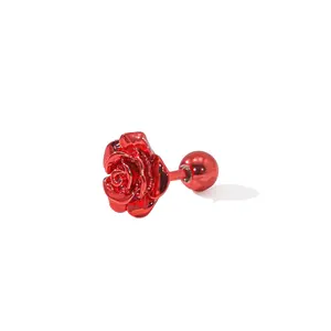 Women's earrings Stud 316L surgical grade stainless steel cute fashion red rose piercing jewelry