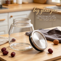 Bocaux de conservation alimentaire en verre soufflé à la main, hermétiques, transparents, compatibles lave-vaisselle, avec couvercles en acier inoxydable