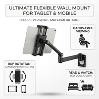 Support mural pour tablette, rotation à 360 degrés, en alliage d'aluminium, pliable, réglable en hauteur, support portable pour tablette, pour chevet, canapé