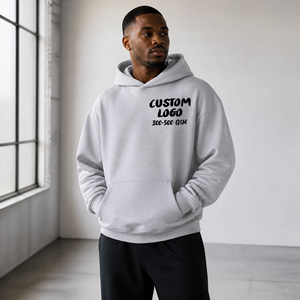 Sweat à capuche gris chiné premium épais avec support pour logo personnalisé et tissu de 300 à 500 GSM pour collections de marques streetwear - Product Image 1