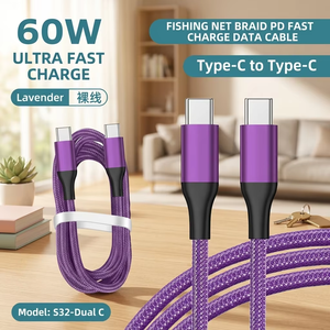 Câble USB-C vers USB-C tressé en nylon 60W pour charge rapide PD et transfert <span class=keywords><strong>de</strong></span> données, 1m, 2m, 3m, pour appareils intelligents, tablettes et ordinateurs portables professionnels - Vente en gros - Product Image 1