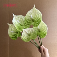 Fleur artificielle Anthurium vert et blanc en PU à toucher réel DC338, tige unique, faux Anthurium pour décoration florale de table de mariage tropical
