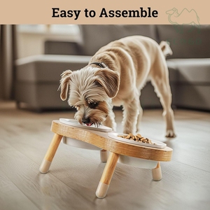 15 °   ชามเซรามิกแบบตั้งเอียงพร้อมฐานไม้ไผ่เคลือบเงา ชามอาหารสัตว์เลี้ยงแบบชะลอการกินสำหรับสุนัขและแมว พร้อมฐานกันลื่น - Product Image 6