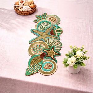 Camino de Mesa de Tela Hecho a Mano, Diseño Bohemio de Lujo con Cuentas y Motivos Marinos, Forma Personalizada, Tapete Decorativo - Product Image 1
