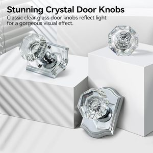 Calzibeno Glass Door Knobs Octagon Crystal Interior With <b>Lock</b> Polished Chrome Modern Design For Bedroom Door - Product Image 3