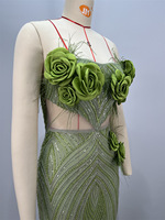 Robes de soirée maxi sirène en maille transparente ornée de strass floraux verts de luxe sur mesure, robe de soirée élégante, tenue de soirée sexy, couture