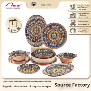 סגנון בוהמיאני מותאם אישית יצוא underglaze קרמי לוח בסגנון חד-גבול סערת מרק וקערת מרק - Product Image 4