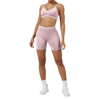 ZH004 Ensemble de sport 2 pièces avec haut dos nu uni, respirant, sans couture, en Spandex/Nylon, et short de yoga taille haute élastique froncé