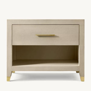 Cajones de cuero repujado con detalle de espina de mantarraya y patas de metal, estructura de madera noble - Product Image 4