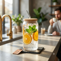 Gobelets en verre sans BPA de 16 oz avec logo personnalisé, couvercles en bambou, pailles, brosses de nettoyage, ensemble de 4 pièces, lavables au lave-vaisselle, réutilisables pour boissons glacées