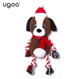 ตุ๊กตาสุนัขทนทานของเล่นตุ๊กตาสัตว์นุ่มเหมือนจริงสมจริงXMAS SHAGGY SANTA ST. BERNARDเชือกแขนกราม-ช็อคโกแลต+ปรับแต่งของเล่น