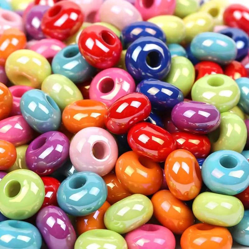 Venta al por mayor Bubblegum Beads 14MM Matte irregular color sólido Pony Beads Plastic Big Large Hole Beads para la fabricación de joyas Diy Toy
