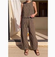 Ensemble décontracté 2 pièces pour femmes, haut sans manches et pantalon large, nouvelle collection été