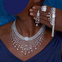 Parure de bijoux de luxe 4 pièces avec pampilles rouges et vertes, collier indien et zircon cubique, pour femme, mariage, fête africaine nigériane