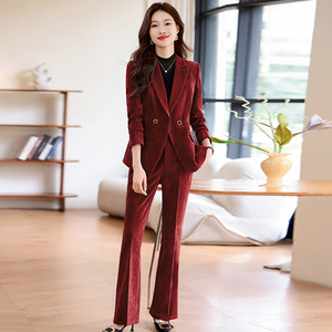 Women Velvet Suit Set Autumn Winter 2024 Formal Two Piece Anti Wrinkle Full Sleeve Polyester Material - Product Image 1