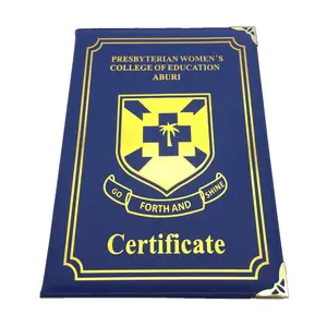 Ghana New Design Diploma folder Gold Printing Certificate holder A4 PU Leather School Certificate Folder