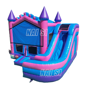 Château gonflable rose, violet et <span class=keywords><strong>bleu</strong></span>, château gonflable princesse, château gonflable extérieur, toboggan combiné sec pour fête commerciale - Product Image 4