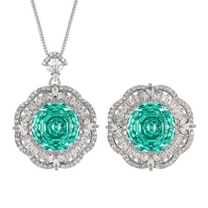 Fashion Eco-friendly Copper 14mm Gradients Zirconia Gold Plated Floral Pendant <b>Ring</b> <b>Set</b> <b>Women</b> Green Zircon Sunflower Jewelry <b>Set</b> - Product Image 1