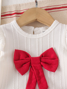 Conjunto de Ropa para Bebé Niña, Camisa Blanca de Manga Larga con Lazos + Falda Roja Plisada con Lazos, Conjunto de 2 Piezas para Cumpleaños - Product Image 5