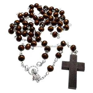 A buon mercato 6*7mm rosario marrone scuro vergine maria rosari perline di legno religioso cattolico collana croce bianca ciondolo in magazzino - Product Image 6