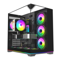 Boîtier PC de jeu robuste à refroidissement optimal, tour complète ATX, en verre triple vitrage sans pilier, avec façade blanche et boîtier CPU