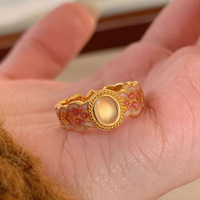 Bague ovale réglable en cuivre rose de luxe tendance, style princesse féerique, vente en gros directe d'usine