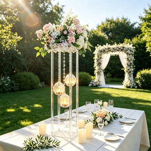 Decorazioni di nozze in acrilico chiaro fiore Stand <span class=keywords><strong>centrotavola</strong></span> da tavolo con appesa Tealight globo portacandele - Product Image 6