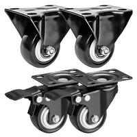 Lot de 4 roulettes robustes en acier et polyuréthane de 2 pouces, 2 fixes et 2 pivotantes avec frein, entièrement noires, pour meubles, sans traces