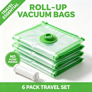 Sacs de rangement sous vide transparents avec fermeture éclair et pompe pour vêtements et chaussures de voyage - Product Image 1