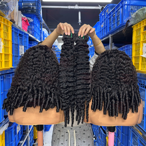 Venta al por mayor de fábrica 250% 300% 13x4 Frontal 100% cabello humano encaje Frontal sin pegamento doble <span class=keywords><strong>dibujo</strong></span> Peluca de pelo rizado birmano - Product Image 5