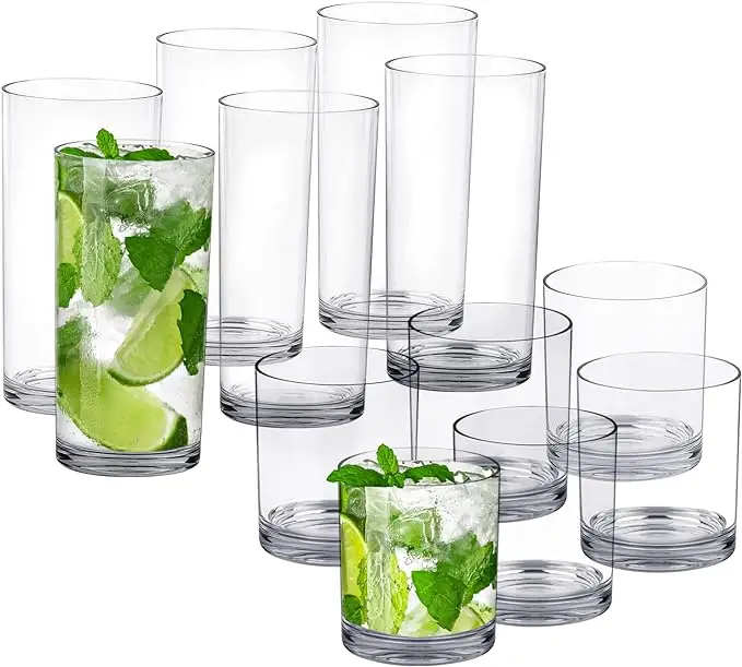 Stackable Plastic Cups - Clear Tumblers 12 & 16 Ounce