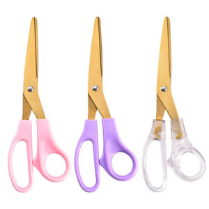 กรรไกรสแตนเลสเคลือบทอง 20.5 ซม. หัวตรงสำหรับงานตัดกระดาษงานฝีมือที่บ้าน สีชมพู สีม่วง โปร่งใส - Product Image 1