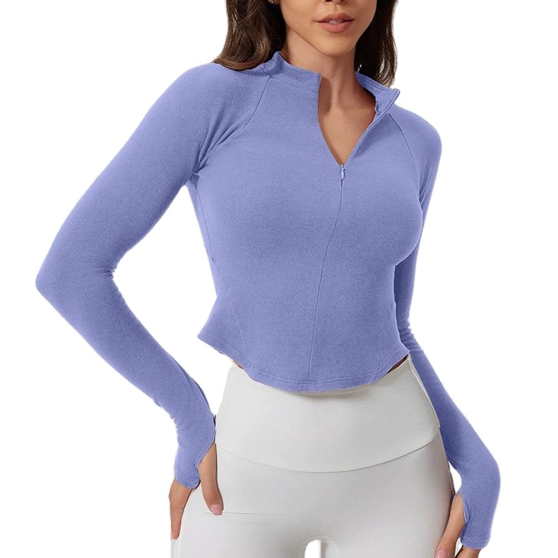 New Brushed Soft Warm Windproof Women Top Casual Yoga Wear Half-zip Jacket Women's Fitness Long Sleeve