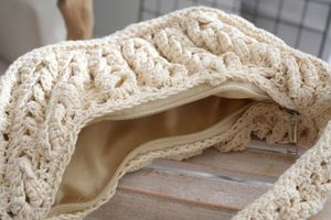 Japanese Style Vintage Women Crochet Chunky Braid Clutch Popular Knitted Twist Pattern Soft Solid Color Durable Underarm Handbag - Product Image 6