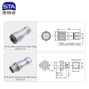 Sf16 IP67 không thấm nước Nam Nữ cắm Bảng điều khiển Vuông Gắn Ổ cắm điện 2 3 4 5 6 7 9 chân kết nối cáp đẩy tròn - Product Image 6