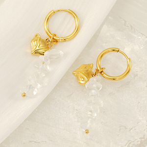 Zogxin Fox Hoop Earrings Gold Plated Stainless Steel <b>Crystal</b> Drop <b>Animal</b> Shape Everyday Wear - Product Image 3