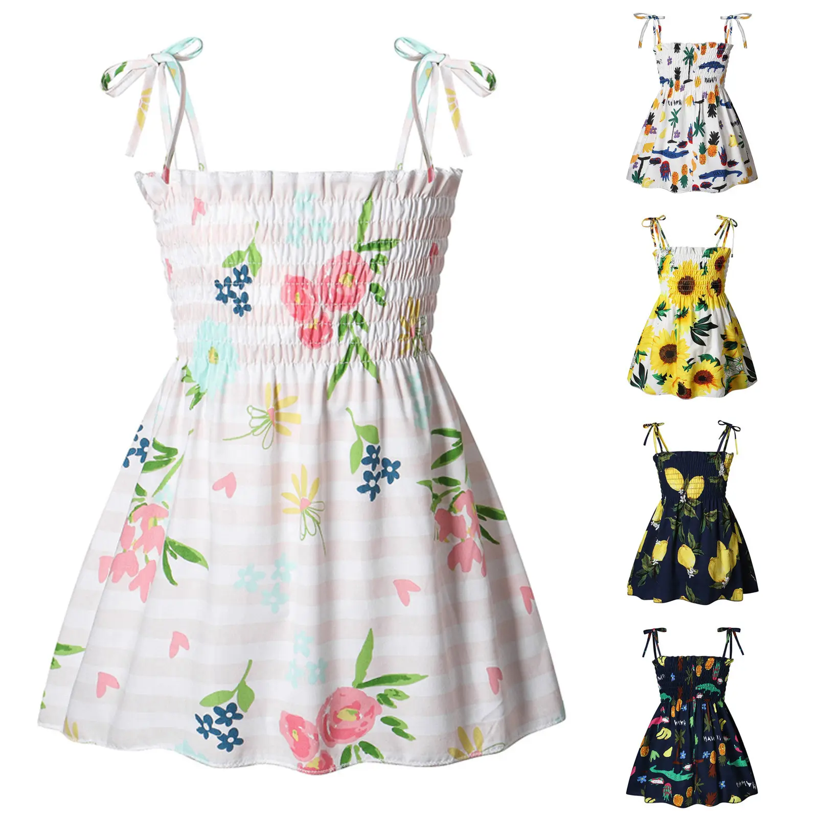 Conyson Kids Dresses Girls Summer Sleeveless Strap Princess Dress Cotton Flower Print Children Clothes Girl Casual Sundress