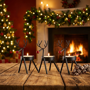 Porte-bougie en laiton en forme de renne au nez rouge, décoration de Noël pour la maison, forme cylindrique durable - Product Image 3