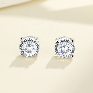 Orecchini a perno di lusso in Argento Sterling 925 con Moissanite taglio russo portoghese a <span class=keywords><strong>100</strong></span> sfaccettature, colore D, VVS, da 1ct e 2ct - Product Image 2